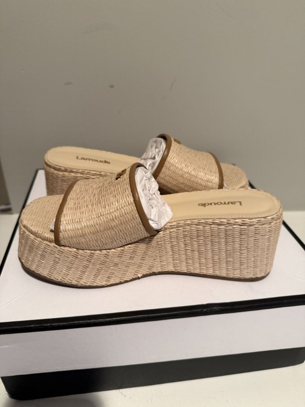 NWB Larroude Alex Platform Mules Sandals Raffia Natural Size 5.5 $315 [jb] - Picture 14 of 16